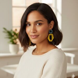Geometric Yellow and Blue Earrings